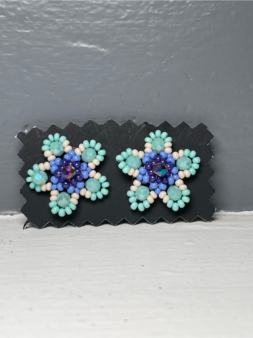 Huichol Beaded Flower Stud Earrings
